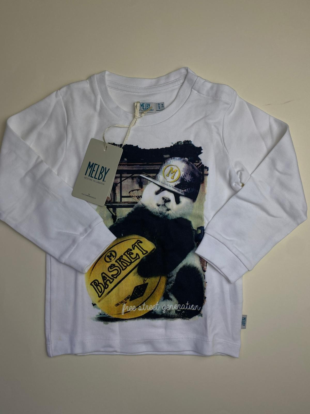 T-shirt a maniche lunghe con stampa panda basket