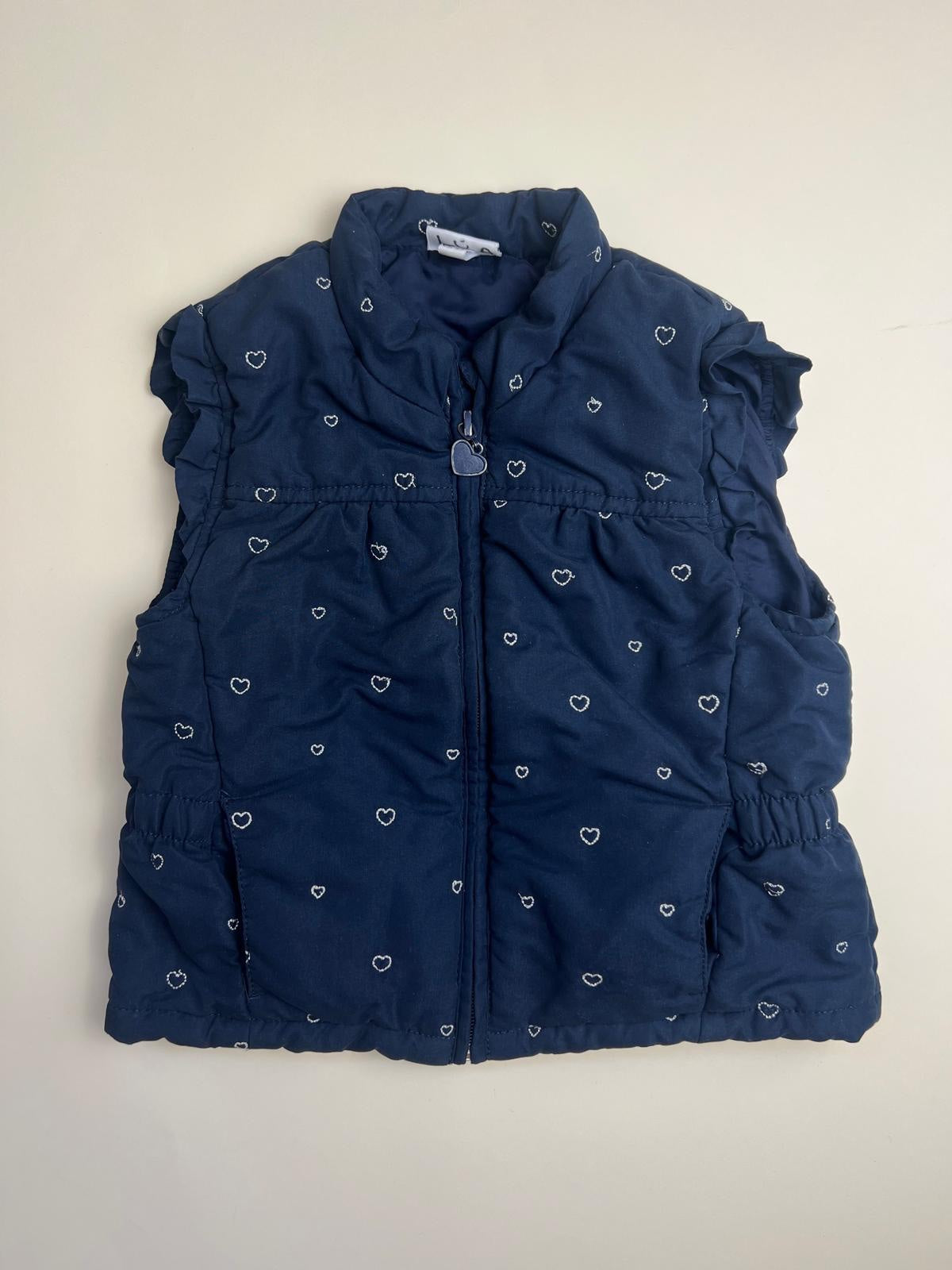 Gilet imbottito bambina blu scuro con cuori
