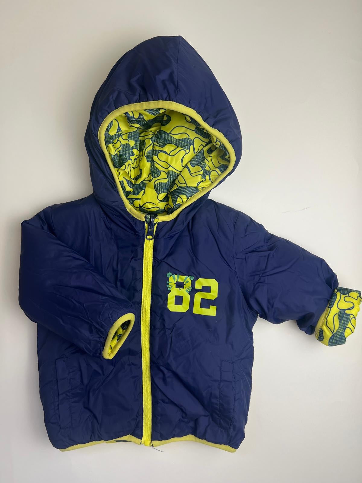 Giacca Bambino Reversibile Blu Navy e Giallo con Cappuccio