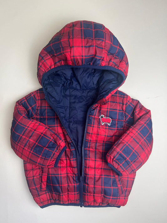 Giacca reversibile imbottita per bambino a quadri con cappuccio
