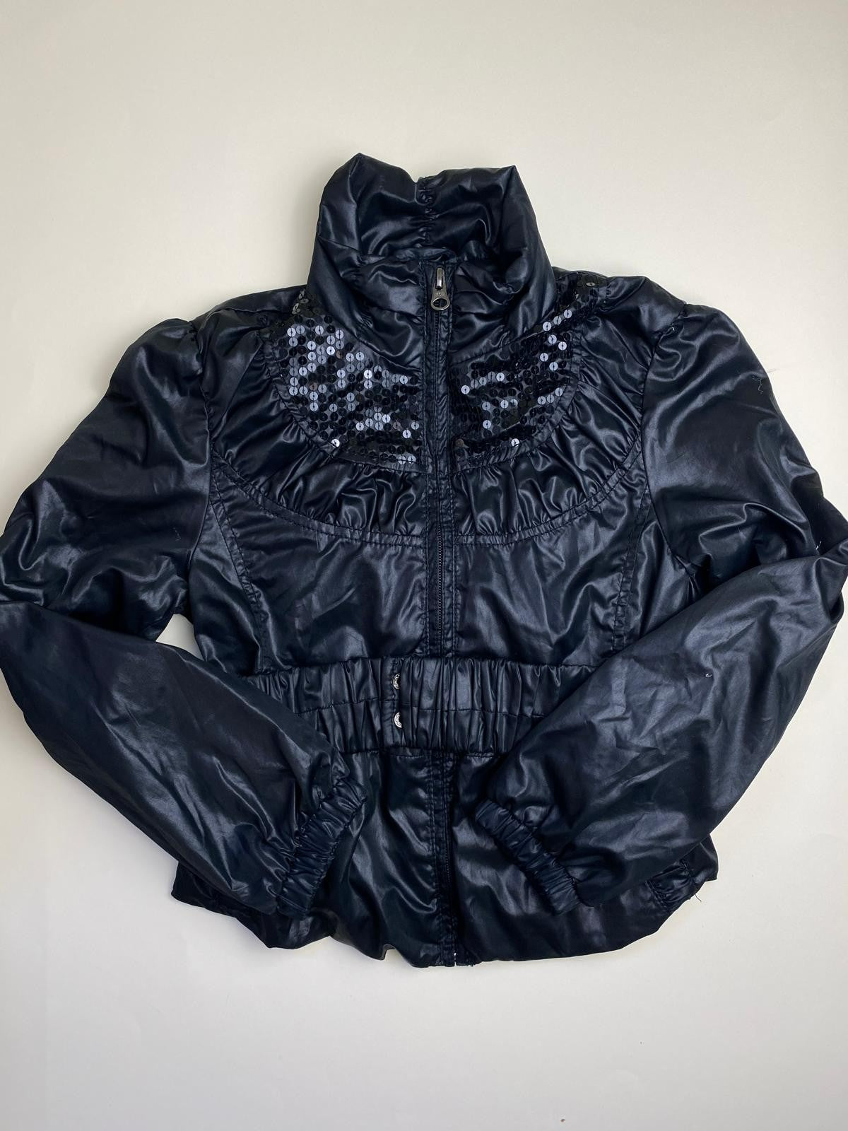 Giacca Nera con Paillettes e Collo Alto