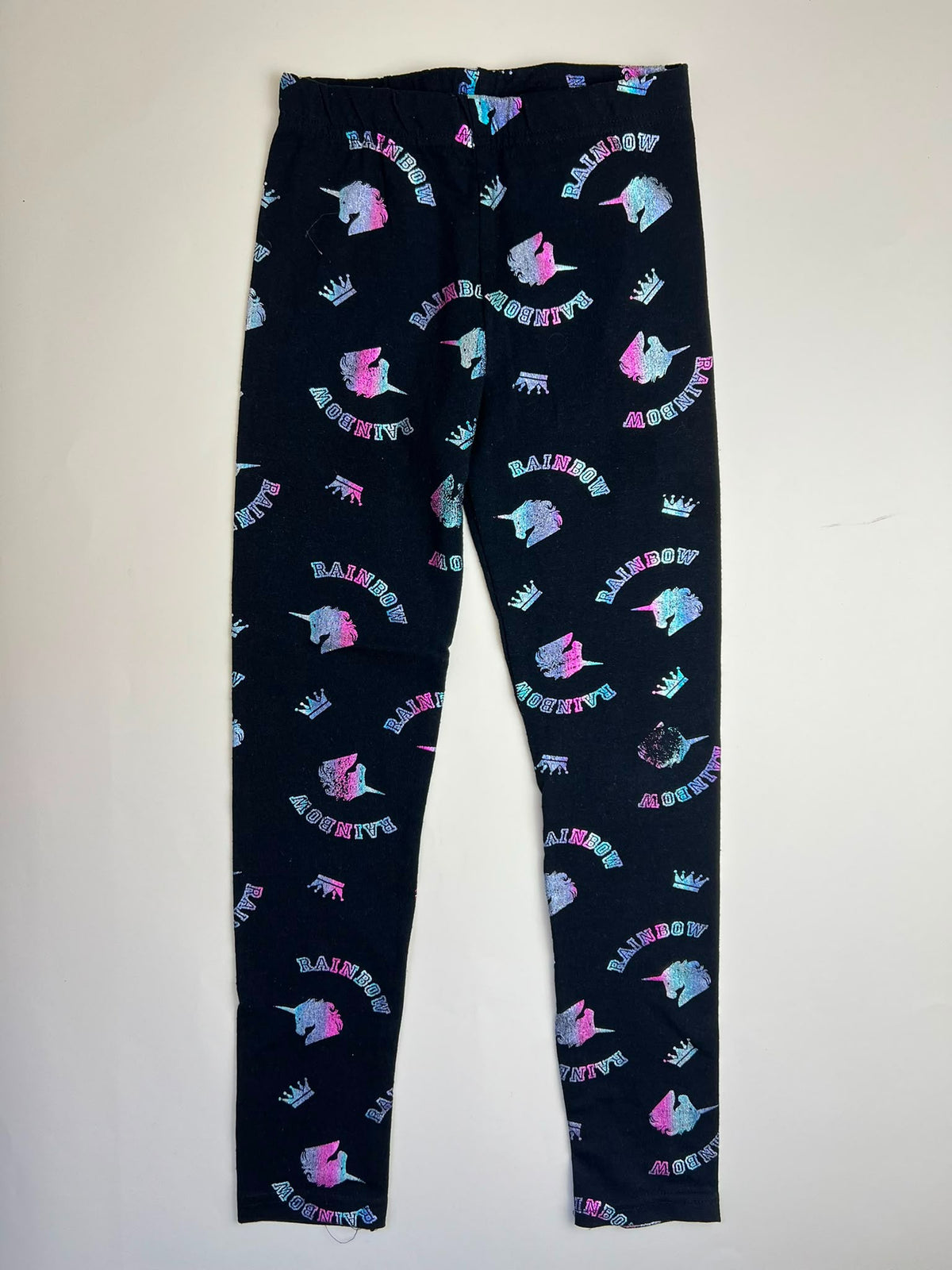 Leggings Neri con Stampa Unicorno e Arcobaleno
