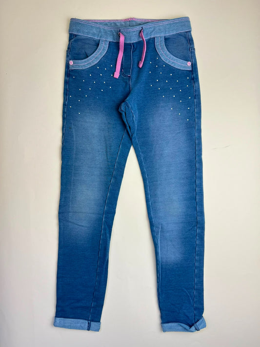 Jeans Blu con Elastico e Dettagli Rosa