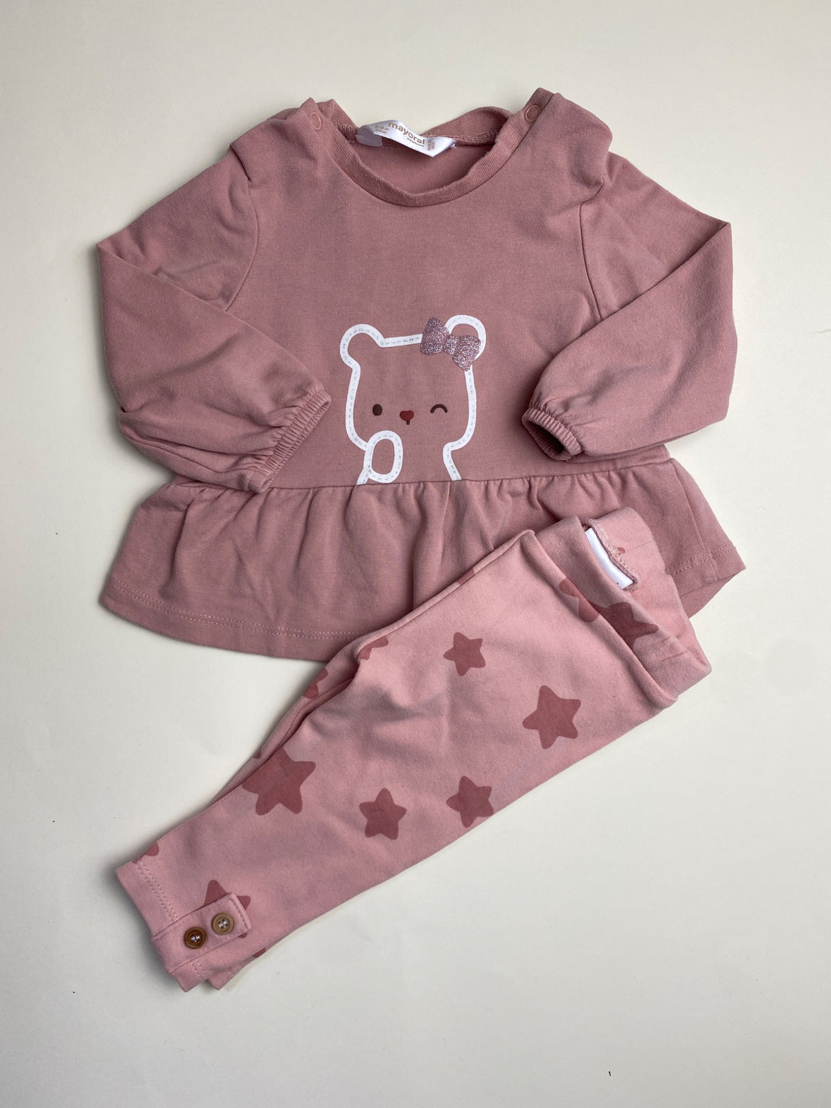Completo due pezzi neonata rosa con orsetto e stelle
