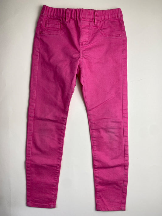 Pantaloni skinny fucsia con elastico in vita