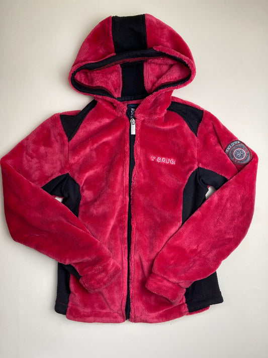 Pile con cappuccio Brugi fucsia e nero