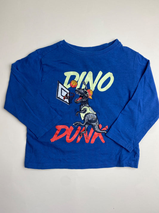 Maglietta a maniche lunghe blu con stampa dinosauro basket