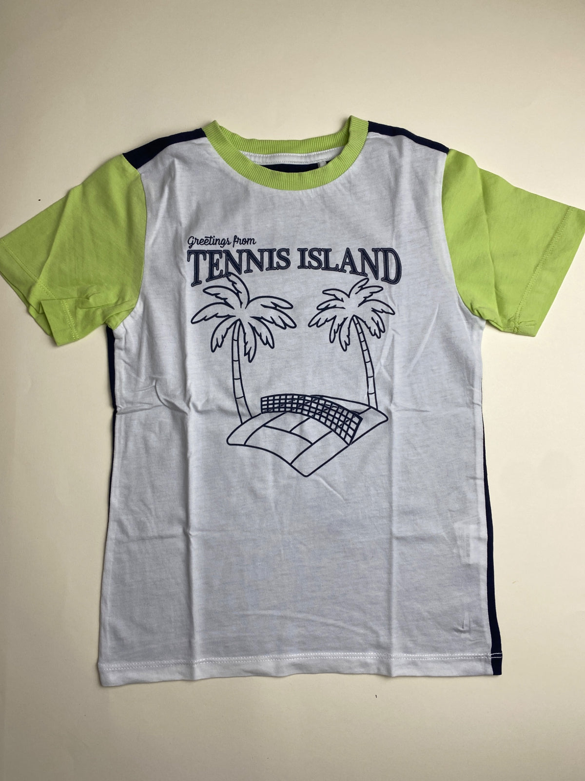 Maglietta T-shirt Bicolore con Stampa "Tennis Island"