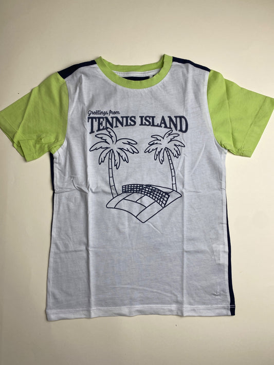 Maglietta T-shirt Bicolore con Stampa "Tennis Island"