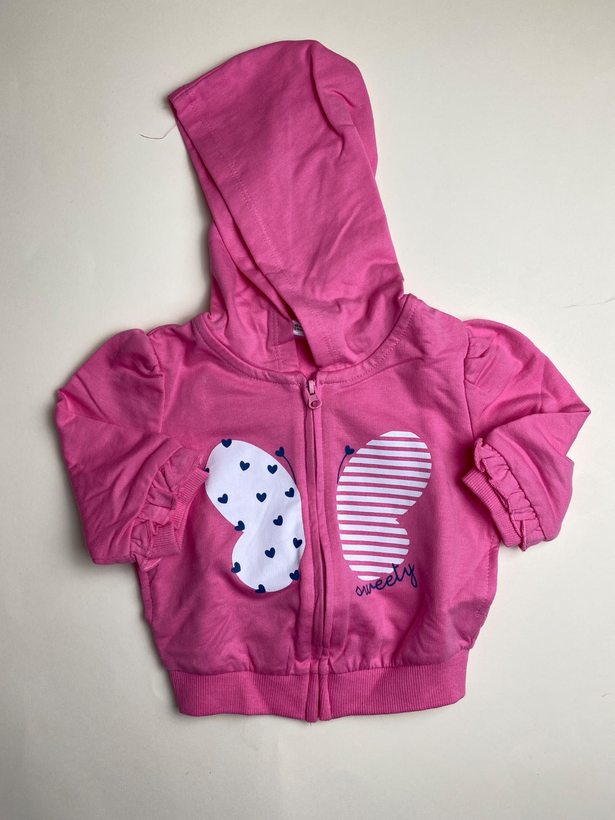 Felpa con Cappuccio Rosa per Neonata con Ali di Farfalla