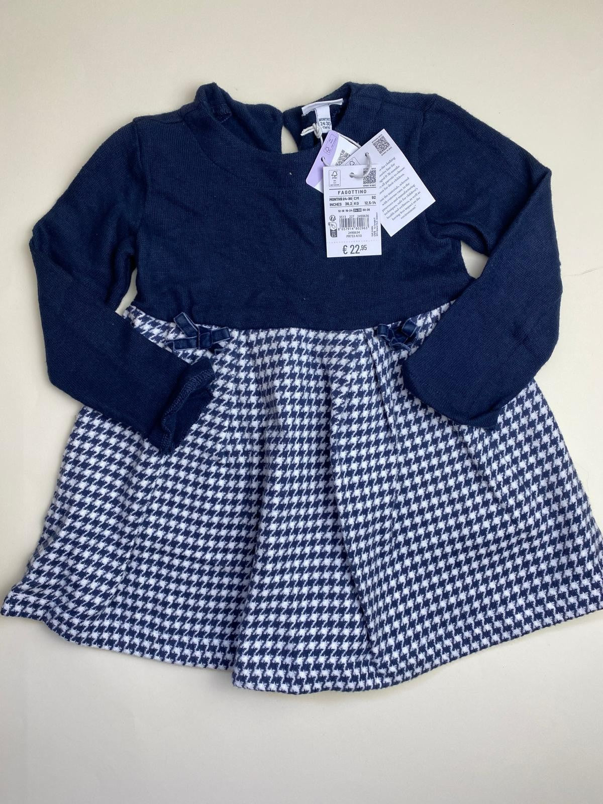 Vestito  Pied de Poule Blu Navy