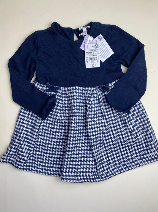 Vestito  Pied de Poule Blu Navy