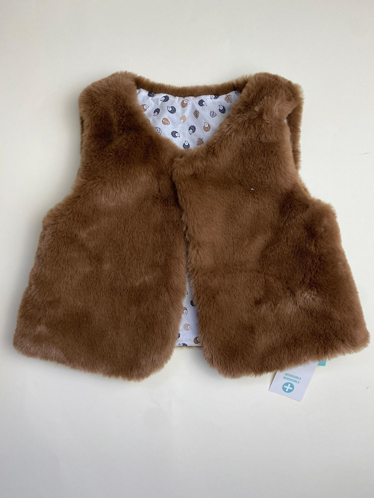 Gilet reversibile in pelliccia sintetica marrone per bambini