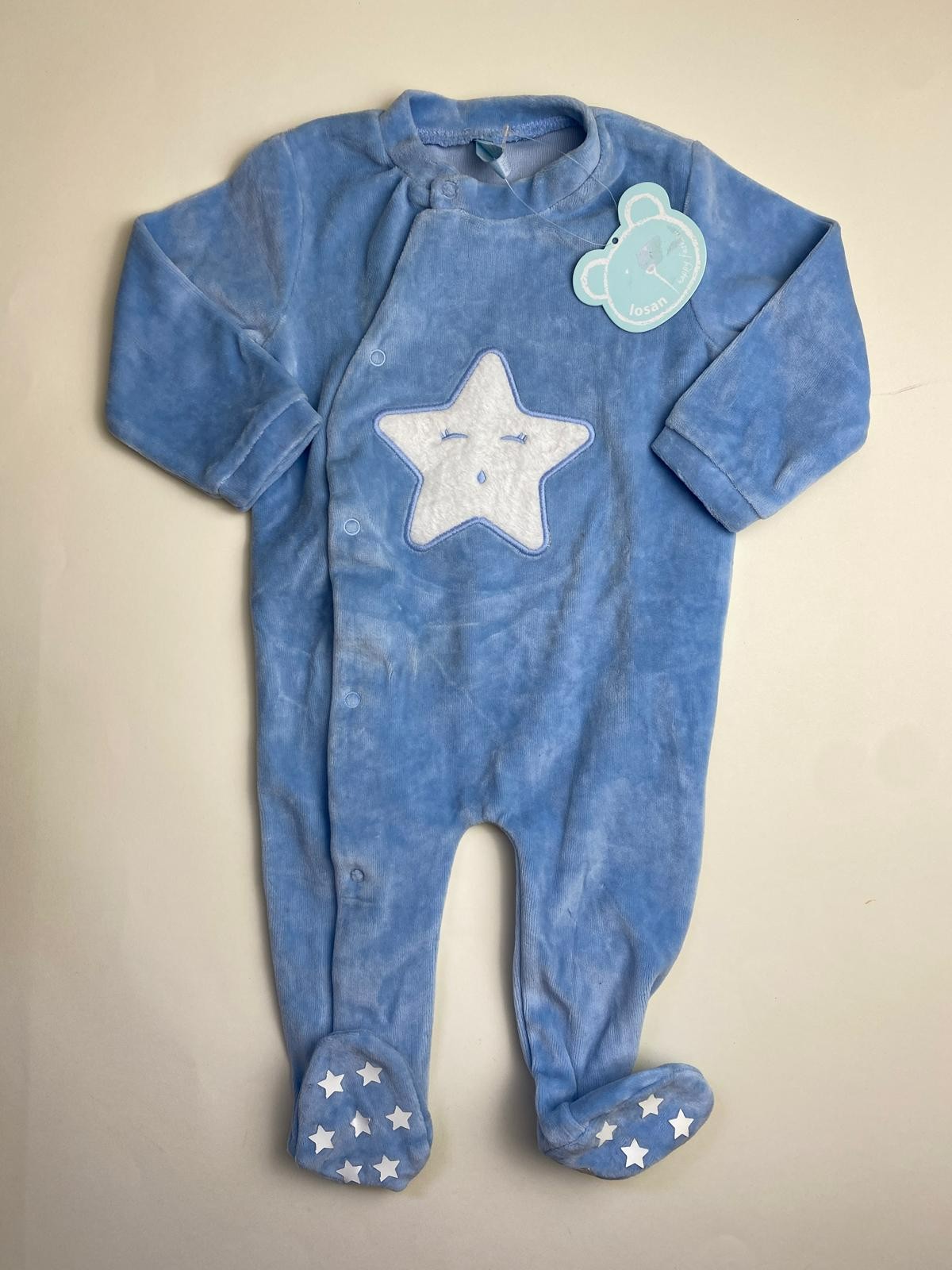 Tutina neonato in ciniglia azzurra con stella