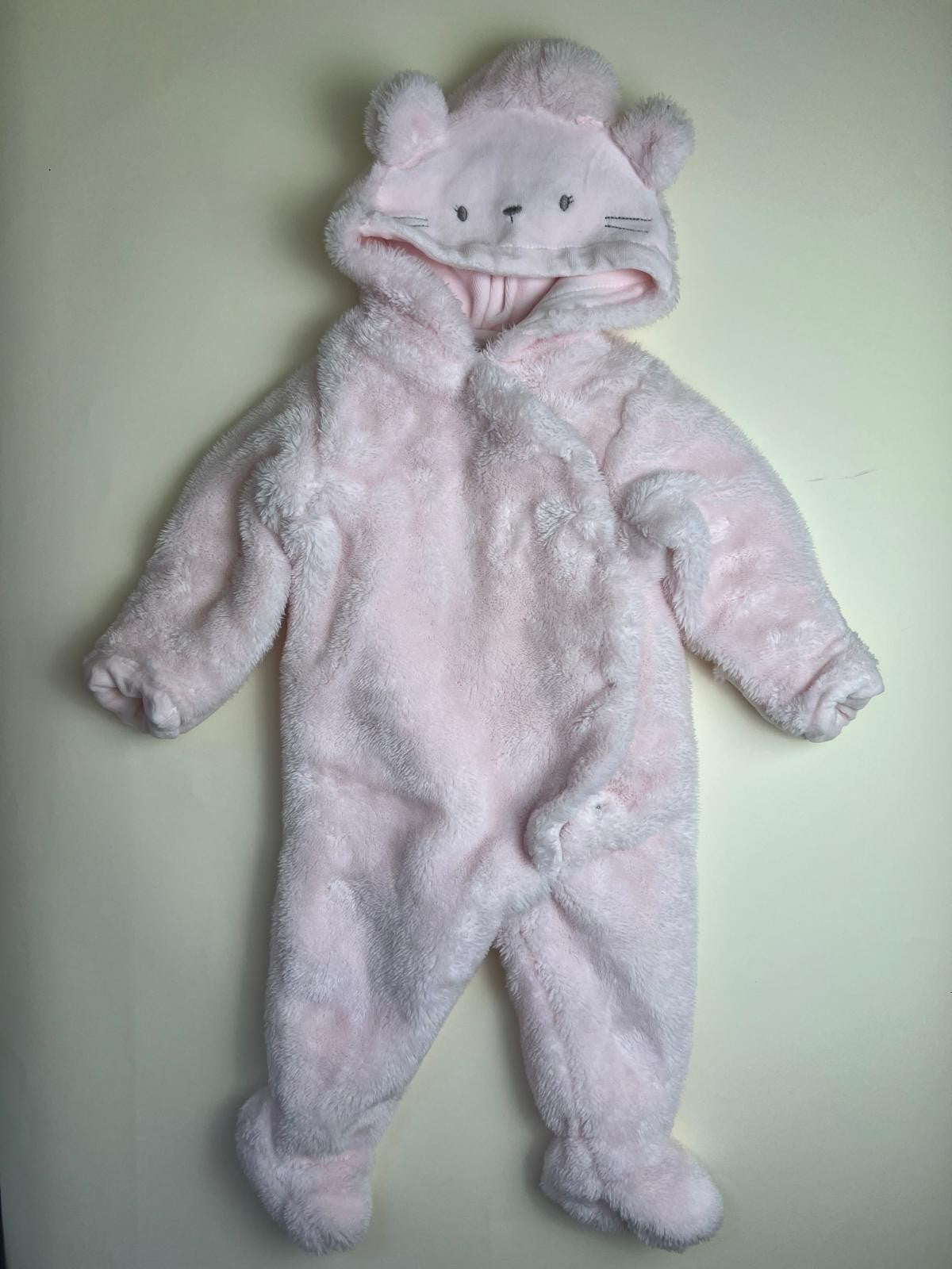 Tuta da esterno in peluche rosa con cappuccio a orsetto per neonato