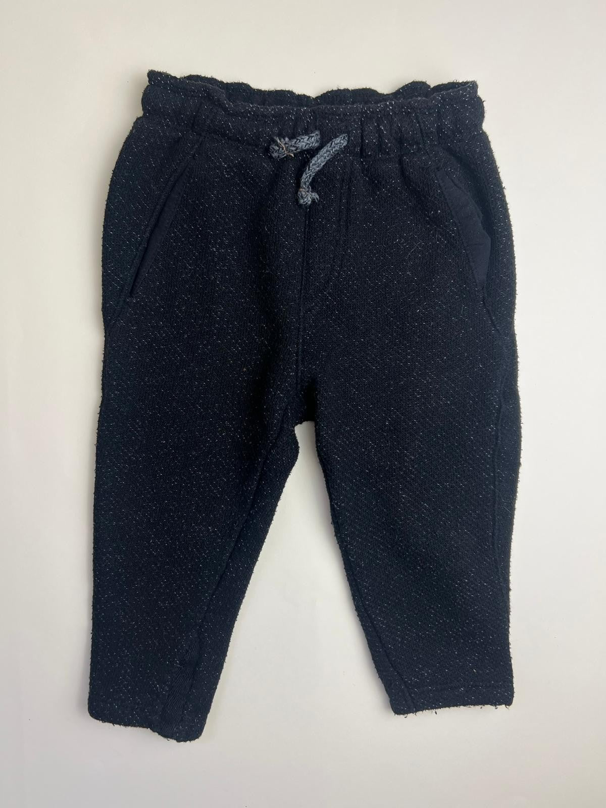 Pantaloni Neri con Coulisse e Tessuto Melange