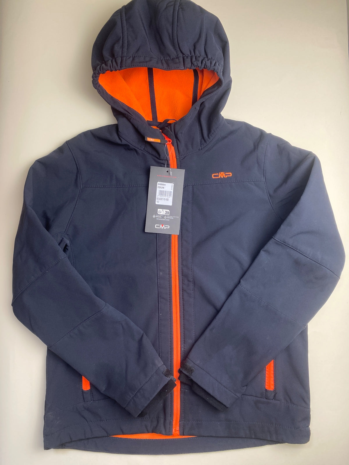 Giacca CMP con Cappuccio Blu Scuro e Dettagli Arancioni - piccolissime macchie lavabili