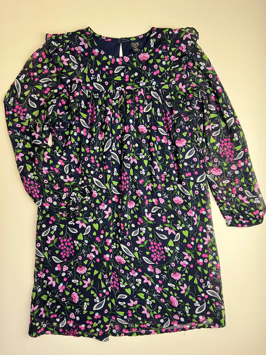 Vestito bambina OVS a fiori blu scuro con maniche lunghe