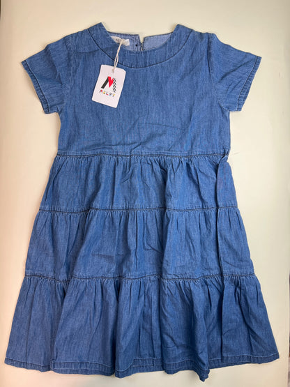 Vestito in denim a balze con maniche corte