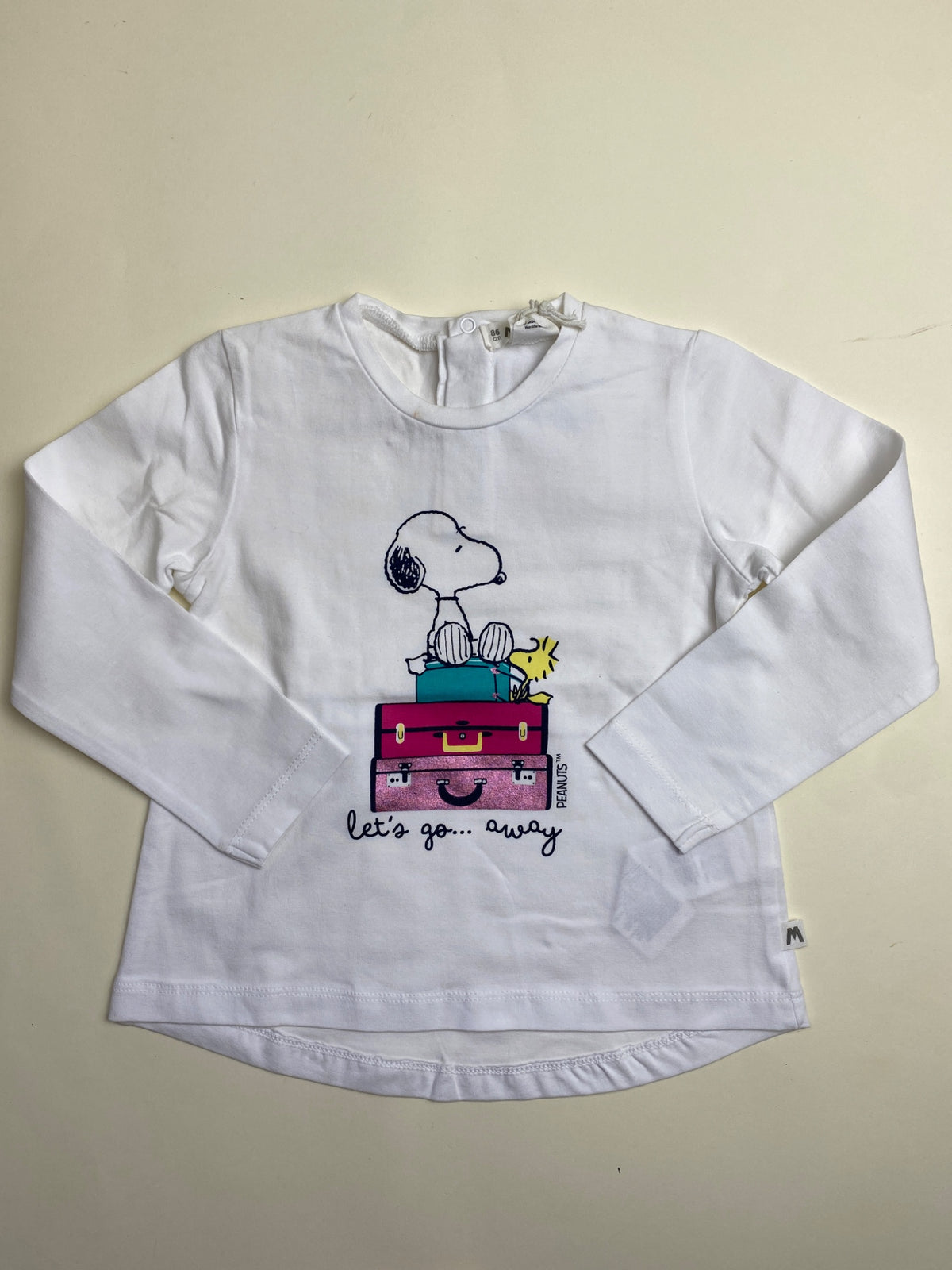 Maglietta bianca a maniche lunghe Snoopy e Woodstock - piccolissima macchia