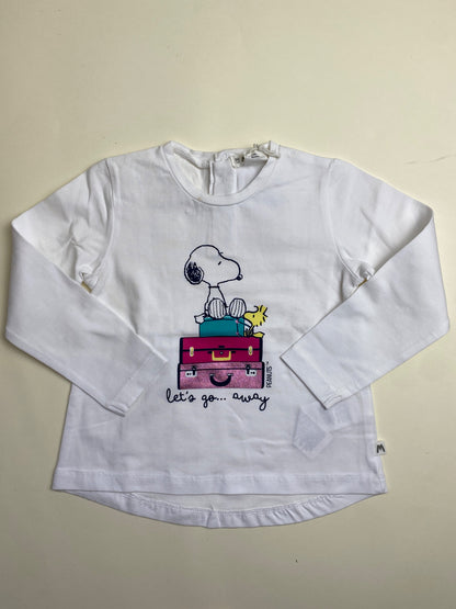 Maglietta bianca a maniche lunghe Snoopy e Woodstock - piccolissima macchia