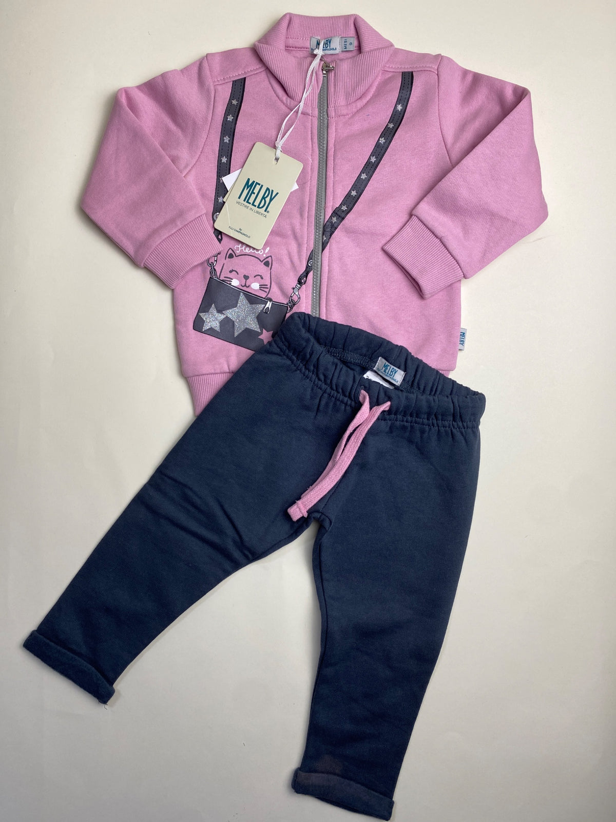 Tuta sportiva bambina Melby felpa rosa e pantaloni grigio - difetto di produzione di fondo gamba