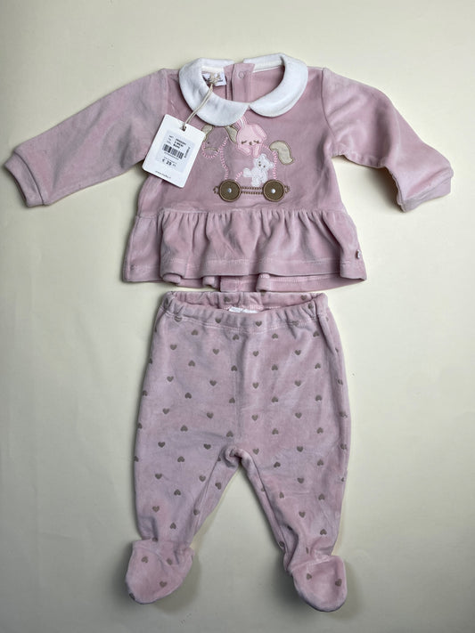 Completo Neonata in ciniglia rosa con coniglietto e cuori