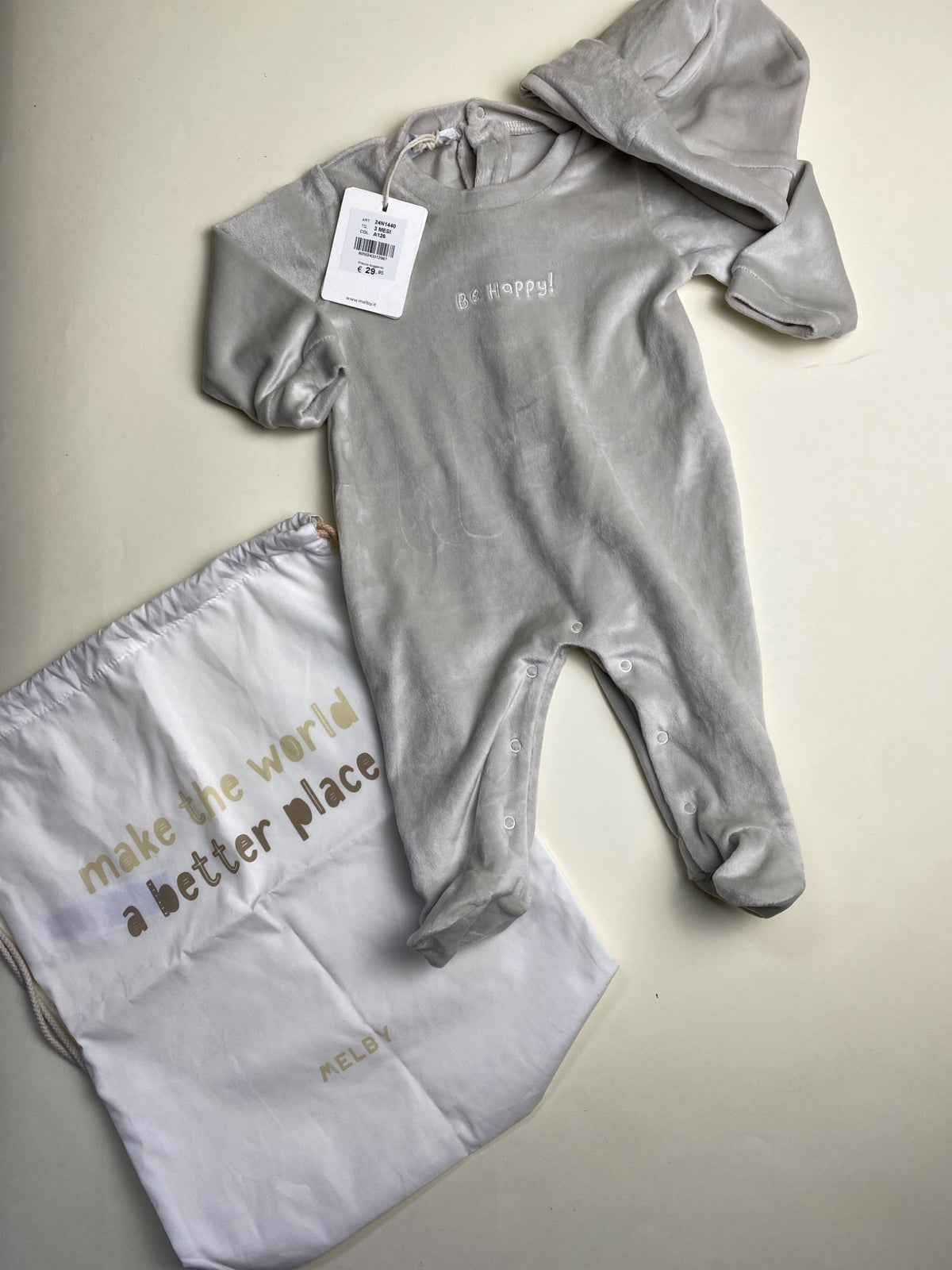 Set Tutina e Cappello Neonato in Ciniglia Grigia - segni su ciniglia 