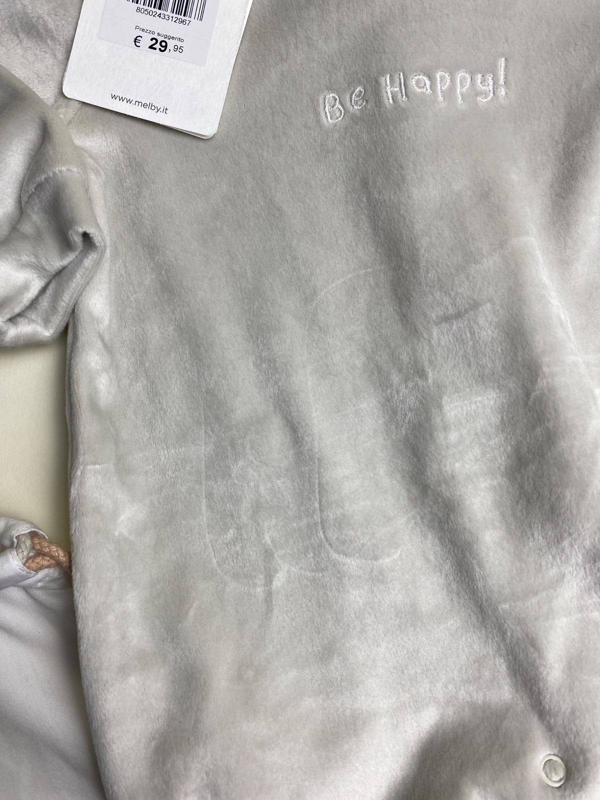 Set Tutina e Cappello Neonato in Ciniglia Grigia - segni su ciniglia 