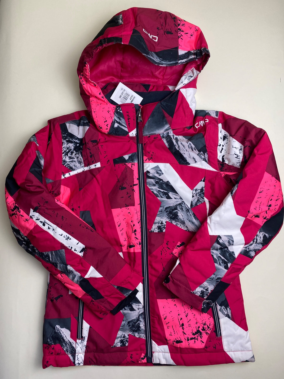 Giacca da sci CMP con cappuccio fantasia geometrica fucsia