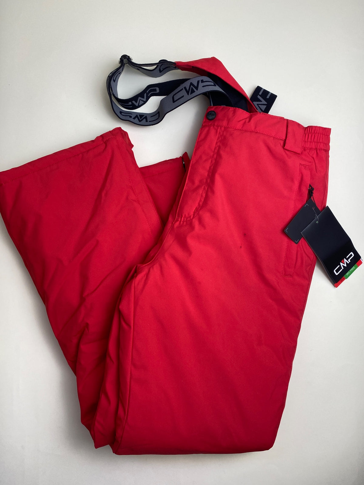 Pantaloni da sci CMP rossi con bretelle - macchie su gamba 