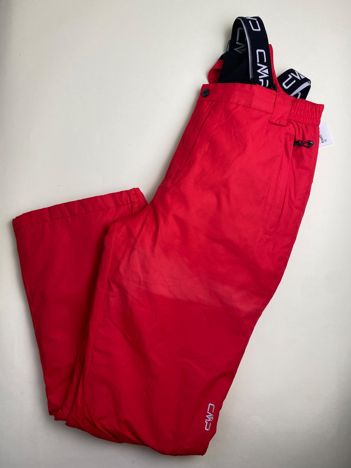 Pantaloni da Sci CMP Rossi con Bretelle - fascia sbiadita su gamba sinistra 