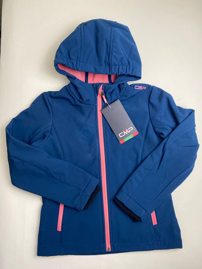Giacca Softshell CMP con Cappuccio Blu e Dettagli Rosa - macchia davanti