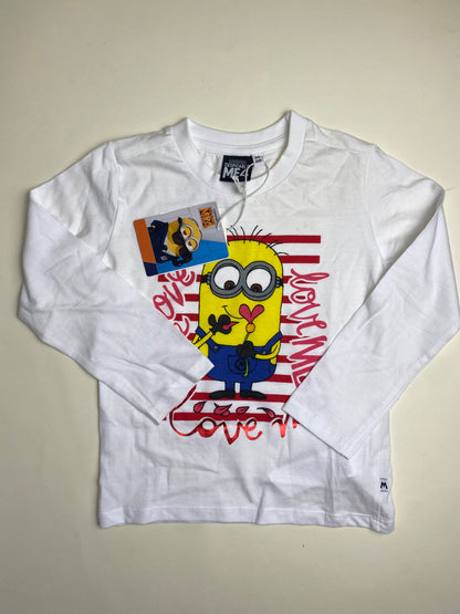 T-shirt Bambino Minions Cattivissimo Me Maniche Lunghe Bianca - macchia lavabile davanti