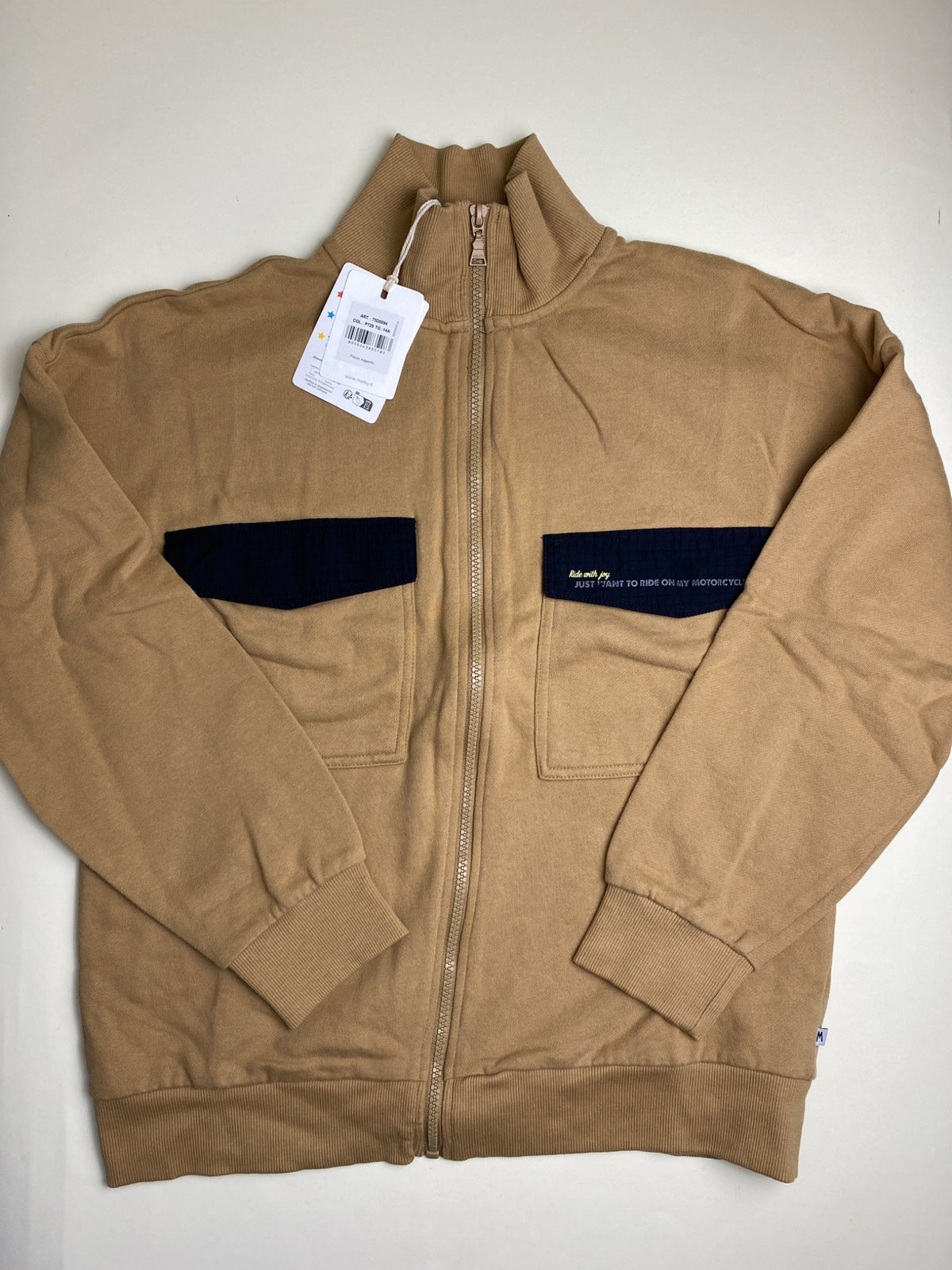 Felpa con Zip Cammello e Collo Alto