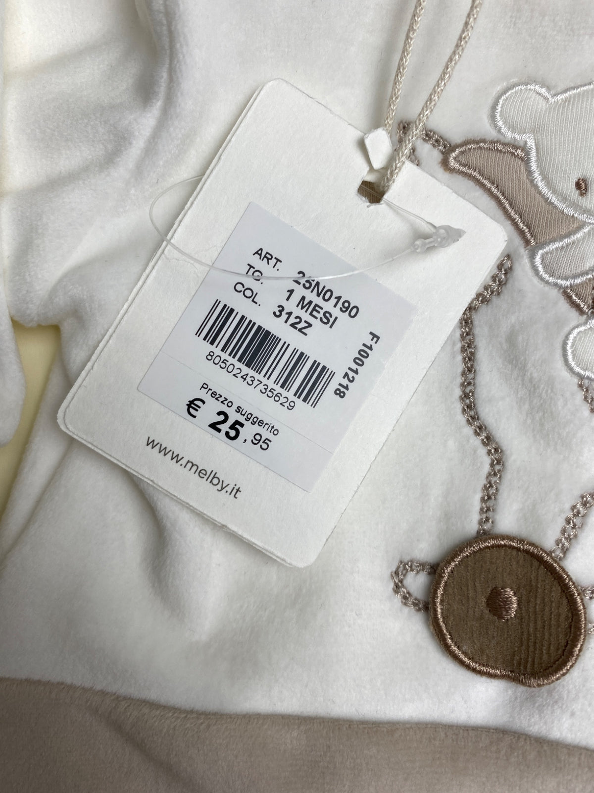 Tutina Neonato Bicolore in Ciniglia con Appliqué Orsetto e Cavallo - piccolo difetto davanti