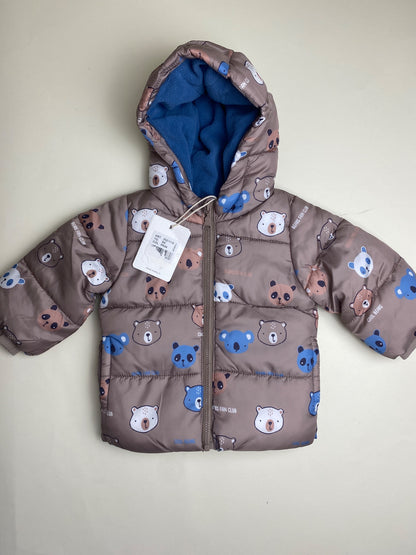 Piumino imbottito per neonato/bambino con stampa orsetti e cappuccio - micro difetto