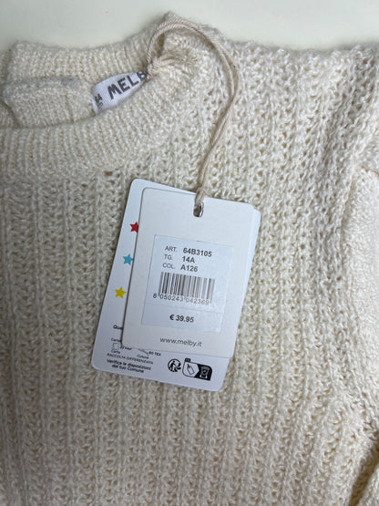 Maglione a coste panna con maniche a sbuffo