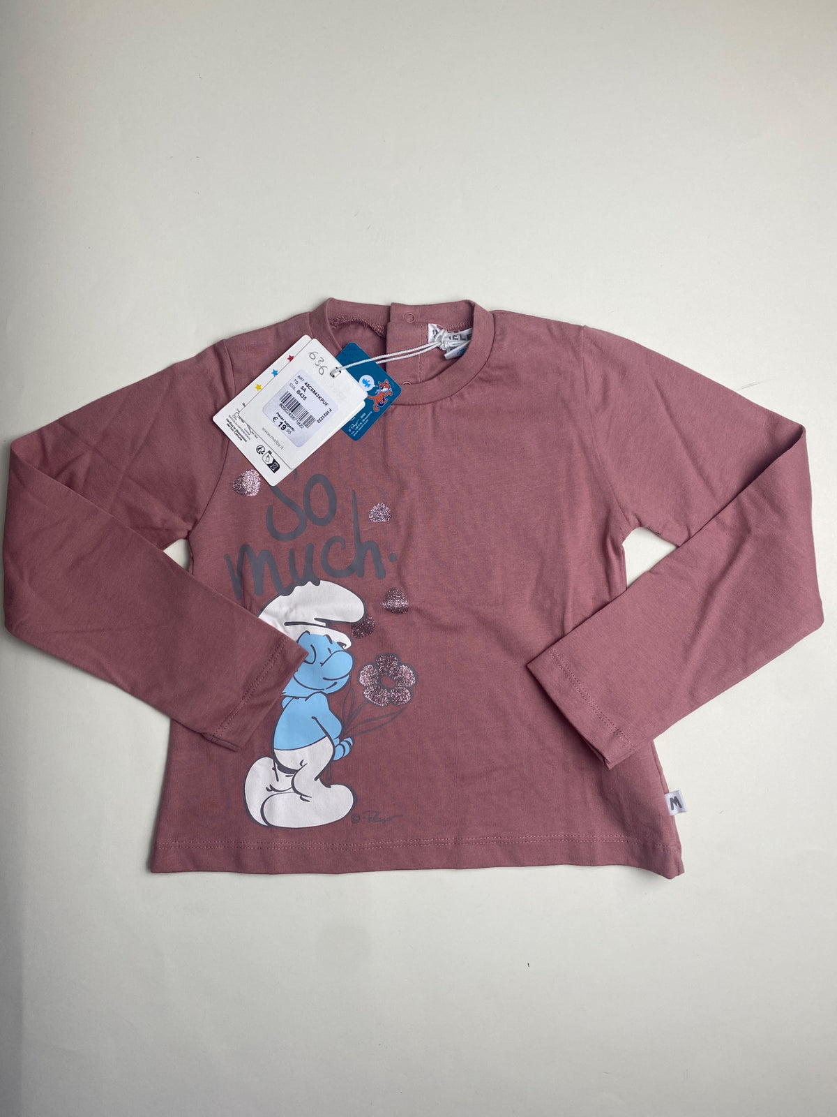 Maglietta maniche lunghe Puffo rosa per neonato
