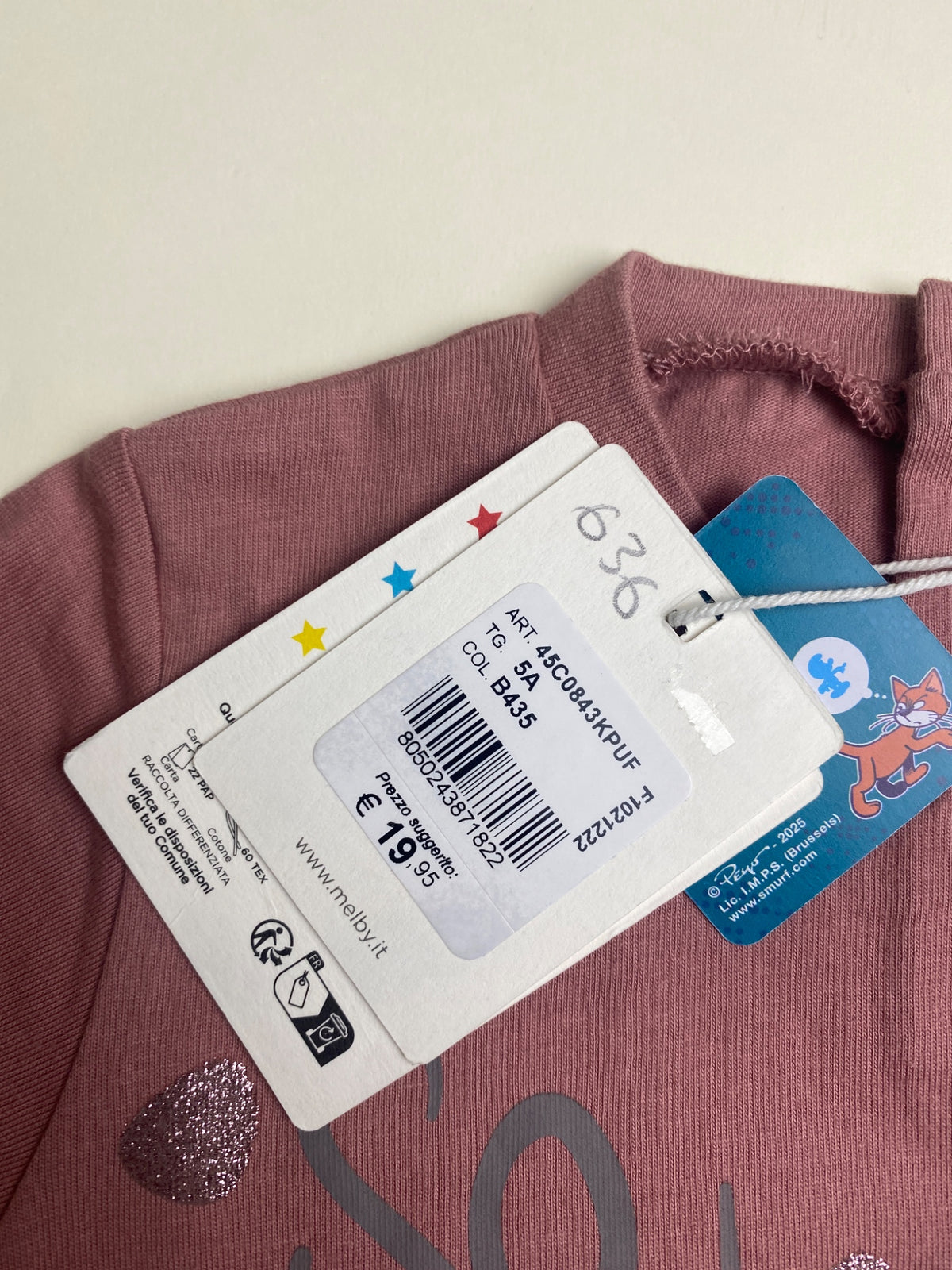Maglietta maniche lunghe Puffo rosa per neonato