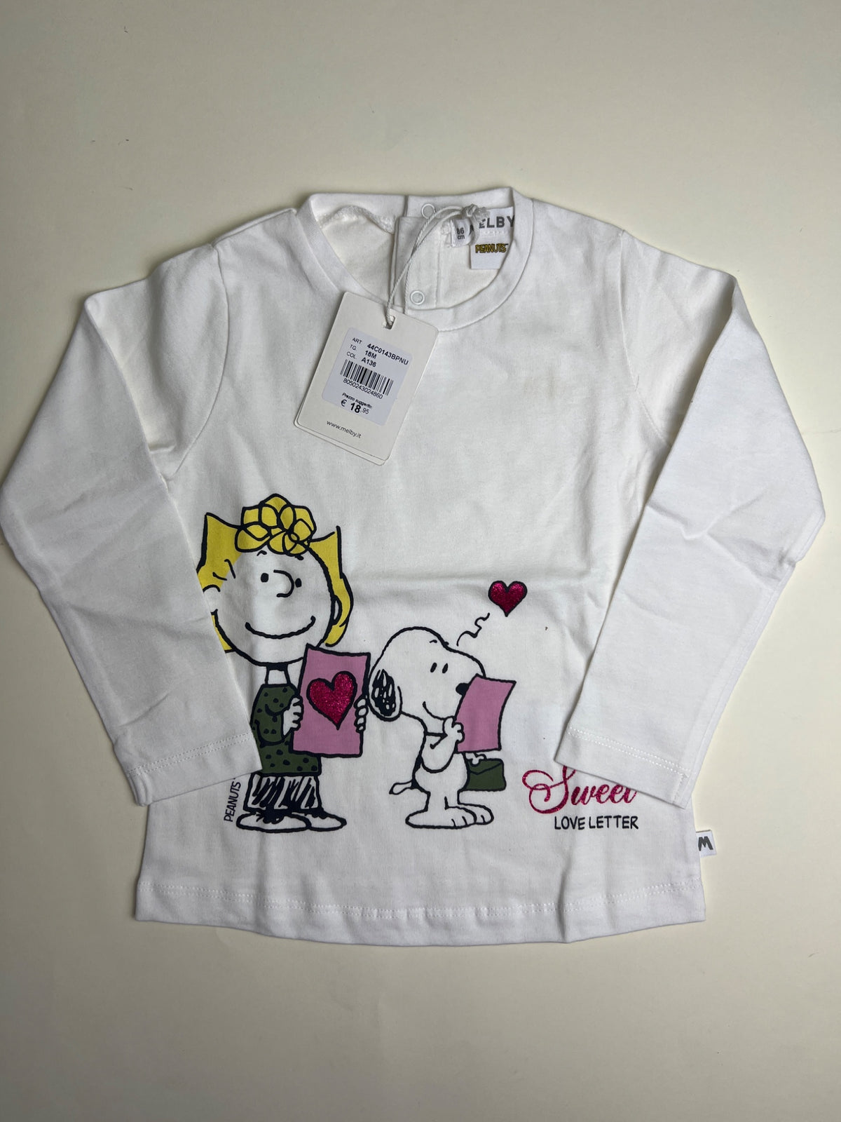 T-shirt manica lunga Bambina Peanuts Snoopy e Sally Maniche Lunghe Bianca