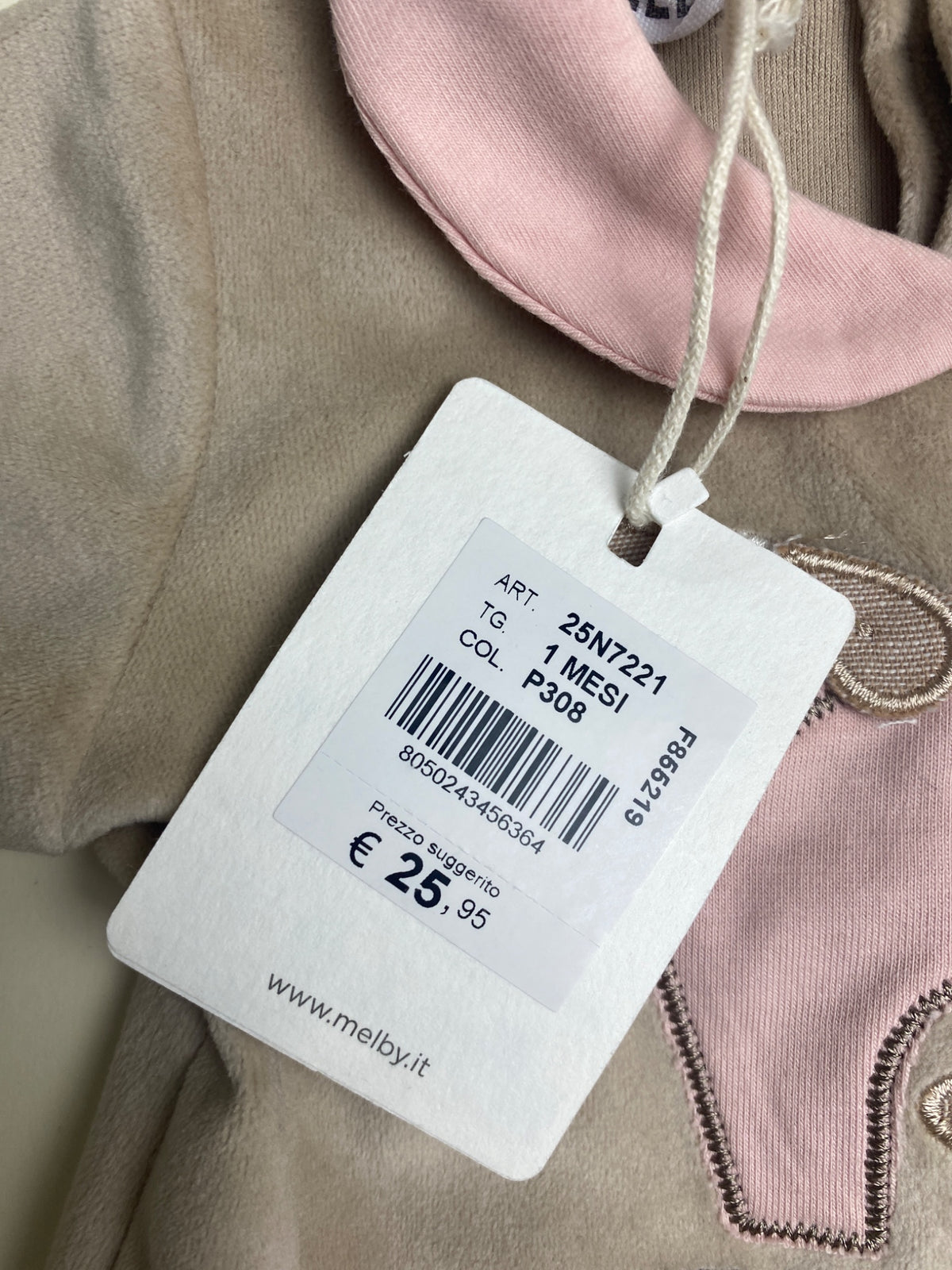 Tutina in ciniglia con ricamo cucciolo - difetto segno su gamba