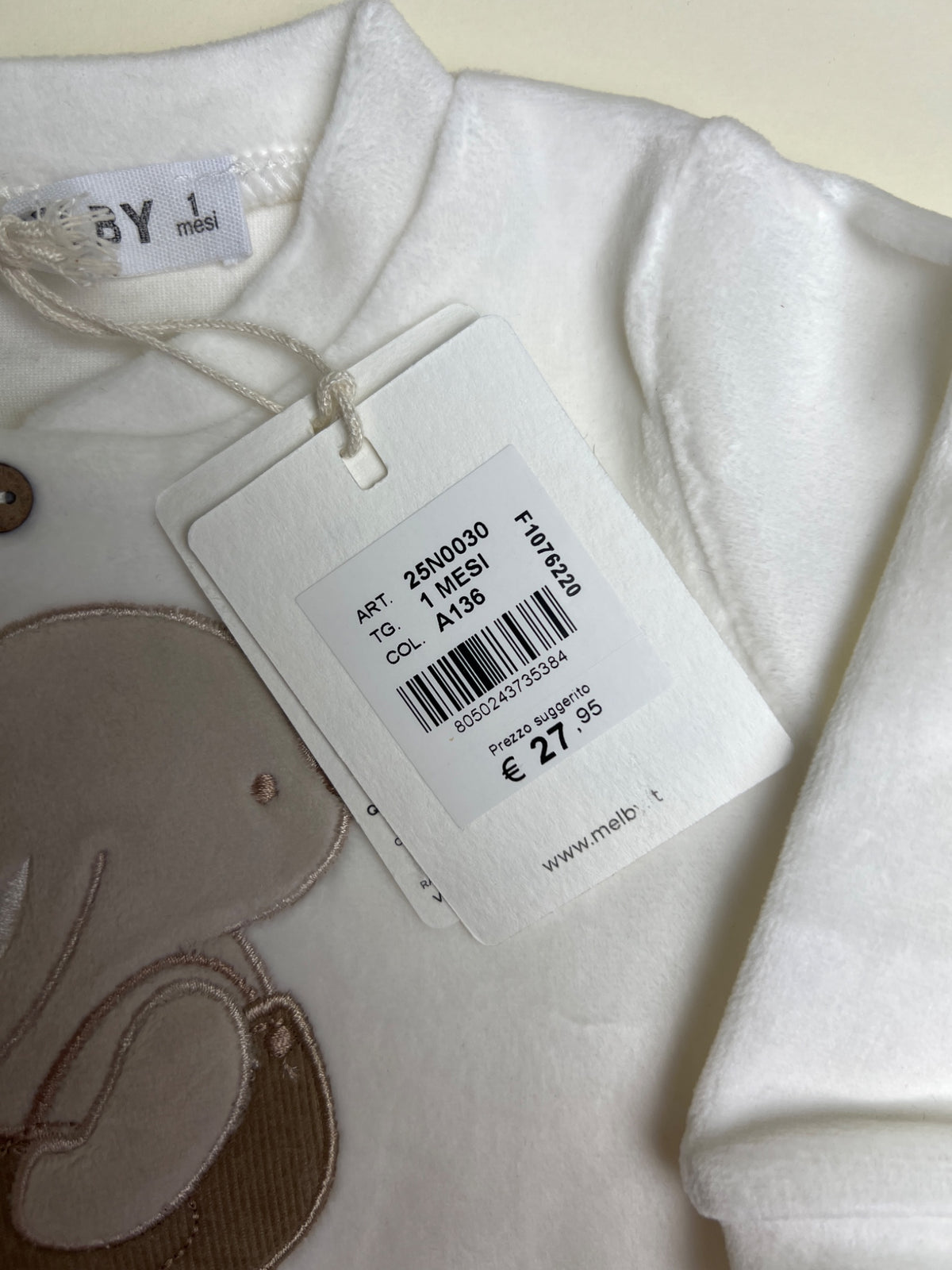 Tutina Neonato in Ciniglia Bianca con Applicazione Coniglio e Cavallo