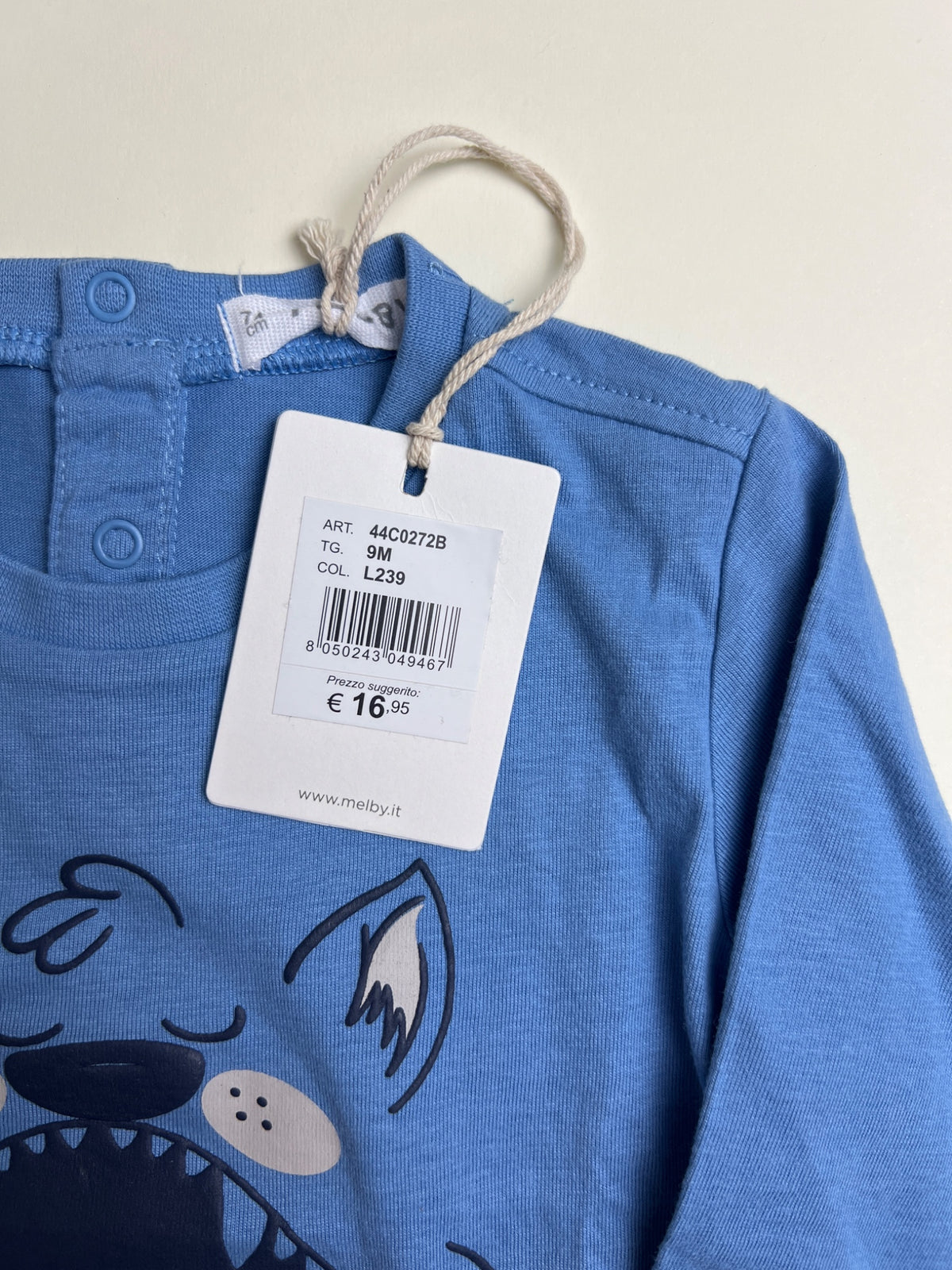 T-shirt a maniche lunghe neonato con stampa mostro