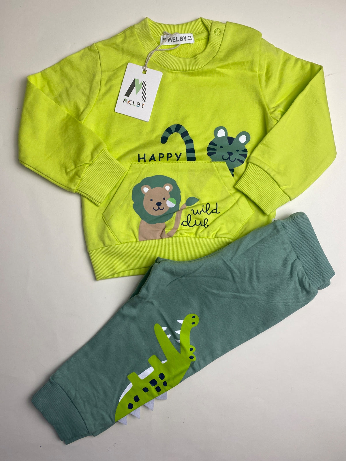 Completo bambino Melby felpa e pantaloni con animali