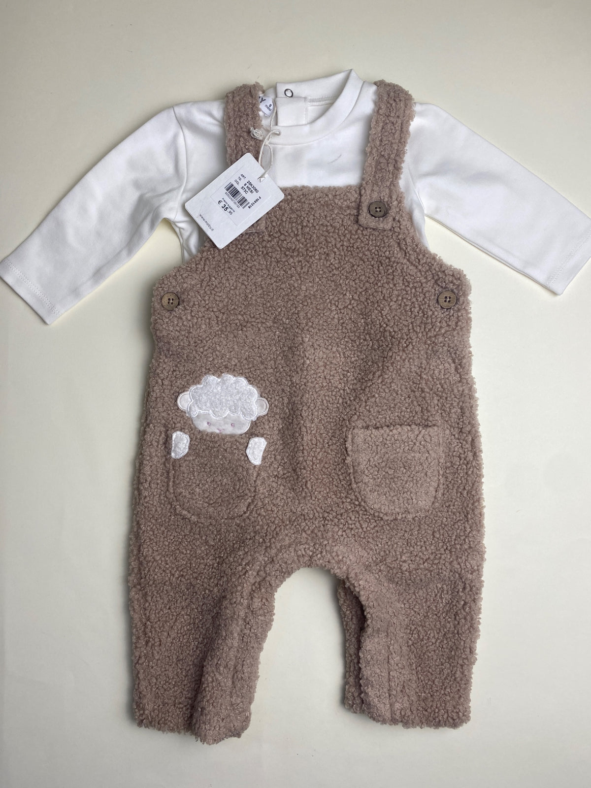 Completo Neonato Salopette in Pile Teddy con Maglia Bianca