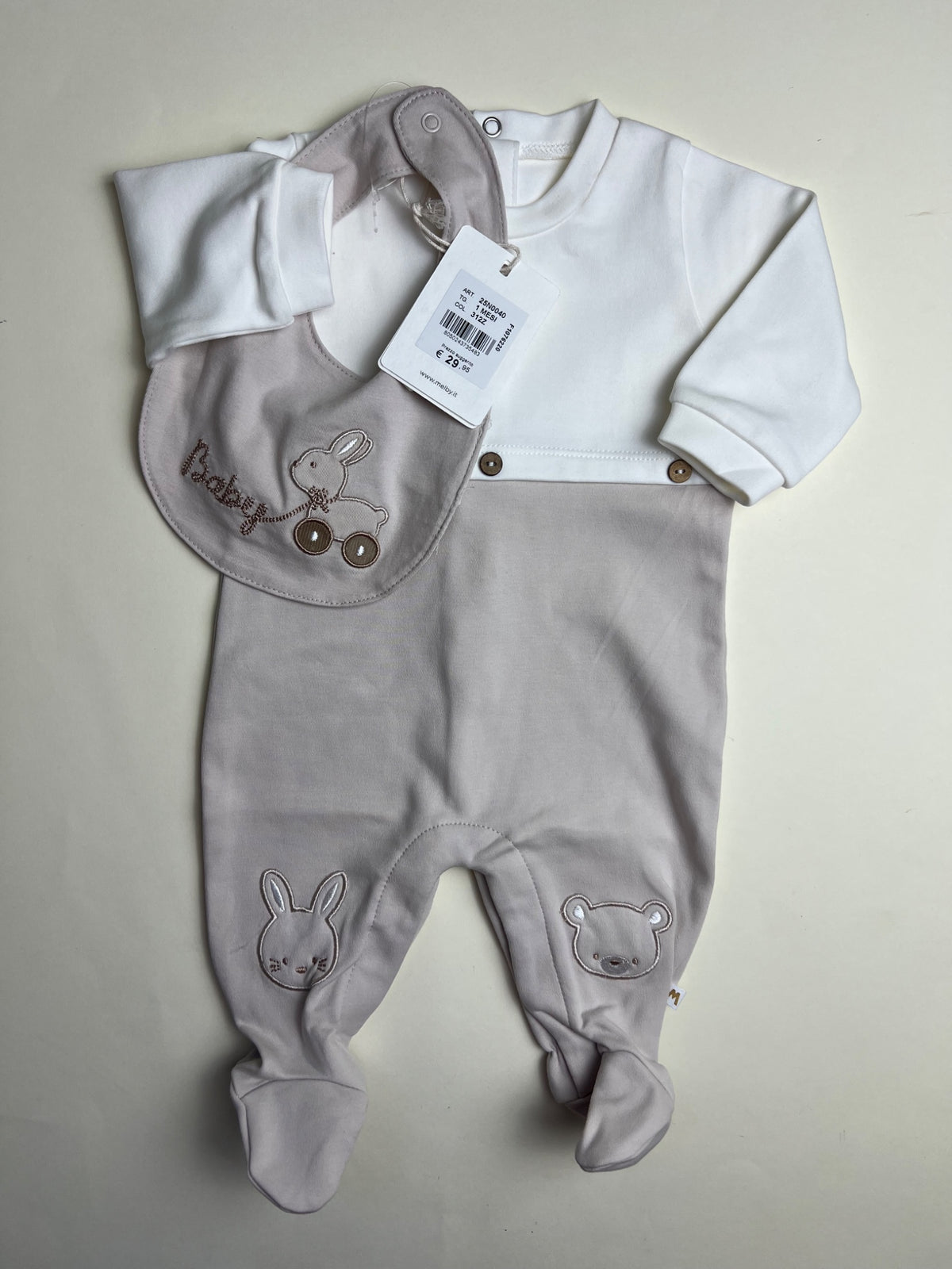 Tutina neonato con bavaglino coordinato