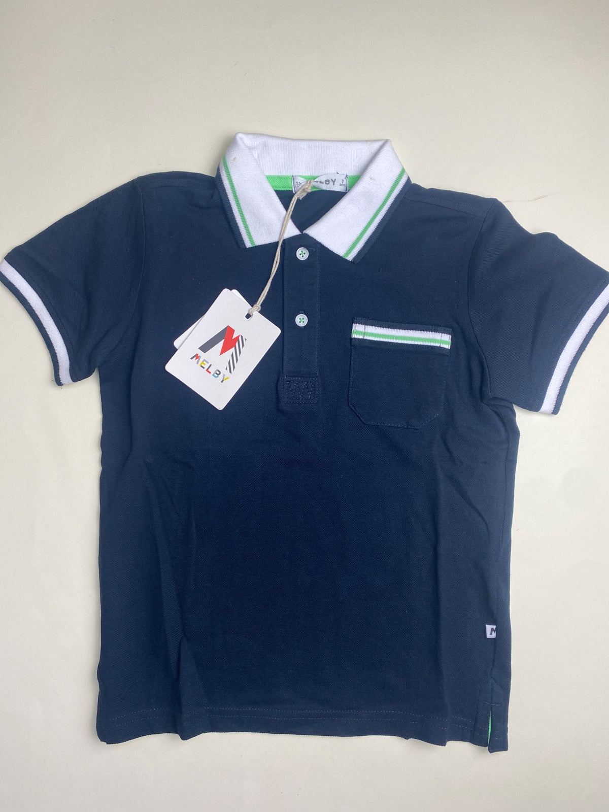 Polo bambino Melby blu navy con dettagli verdi - macchiette su colletto