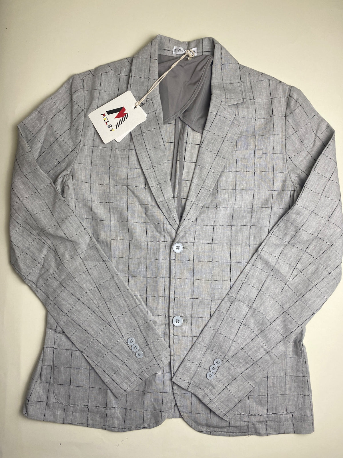Blazer a Quadretti Grigio Melby in misto lino