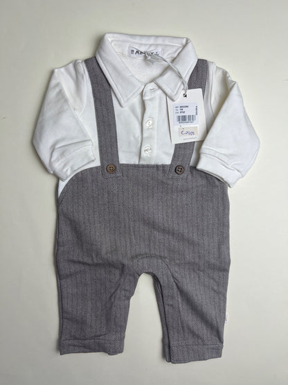 Tutina Elegante Neonato con Camicia Bianca e Salopette Grigia